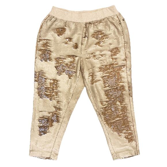 Anthropologie Women’s Gold Fish Scale Joggers in Size LP - Picture 2 of 8